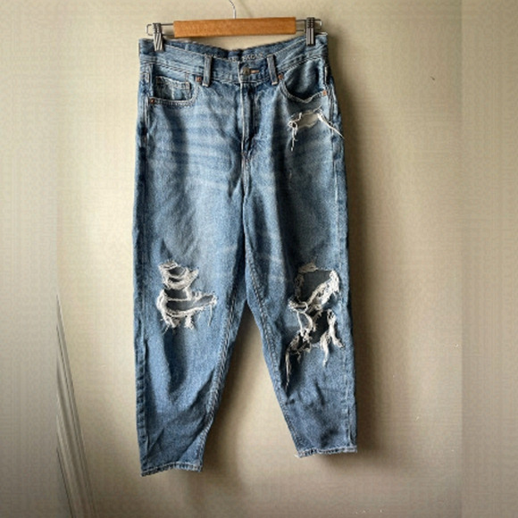 American Eagle relaxed high rise mom jean distressed cotton size 4 - Picture 1 of 11